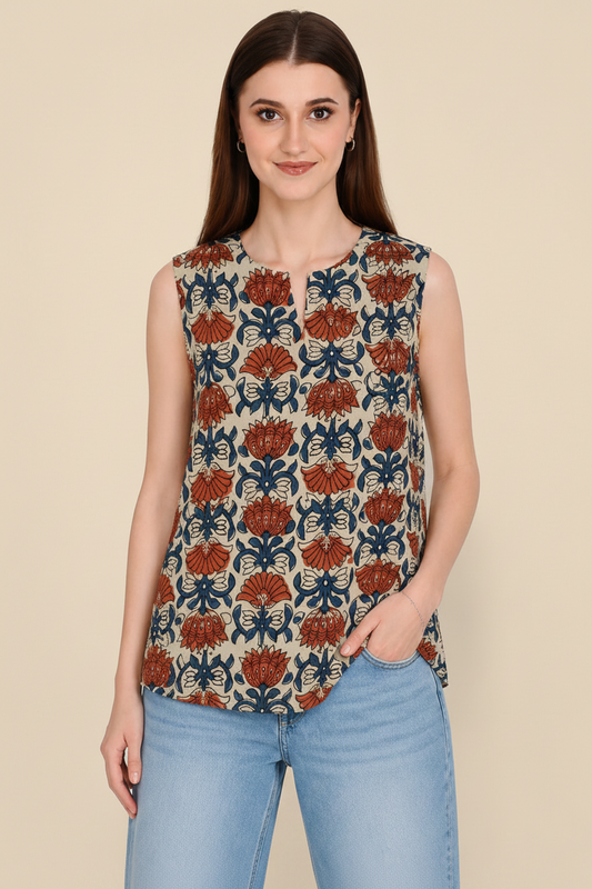 Floral Cotton Short Kurti For Jeans