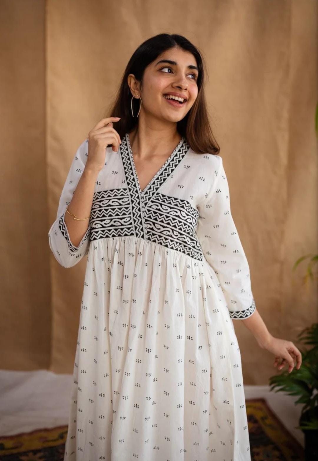 Offwhite Cotton Dress For Women