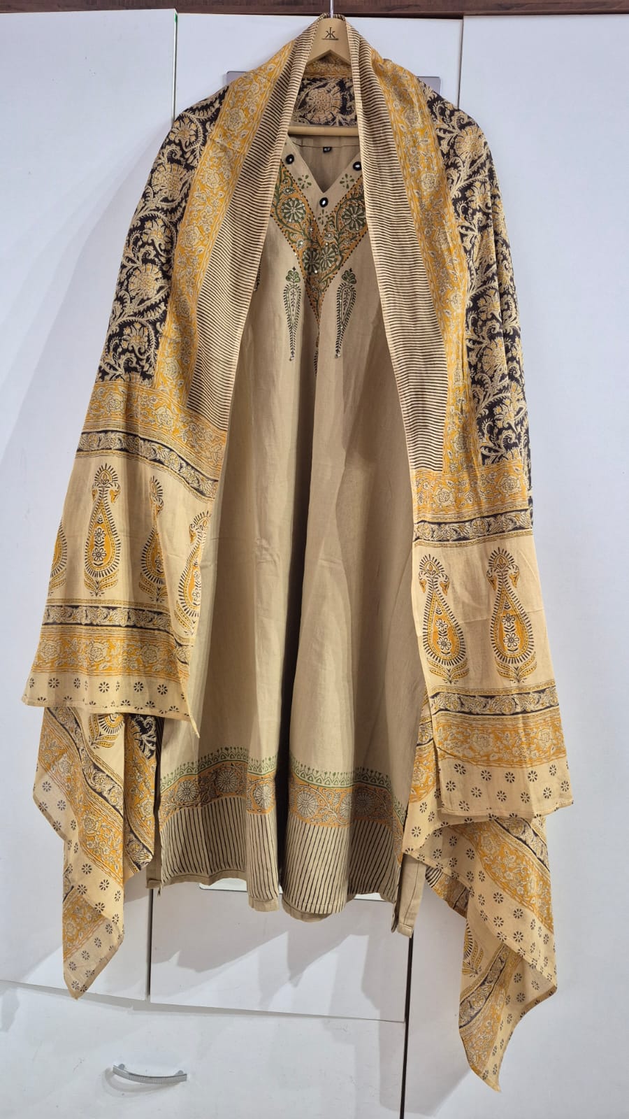Flex Cotton Kalamkari Block Print Kurta, Pants & Dupatta Set