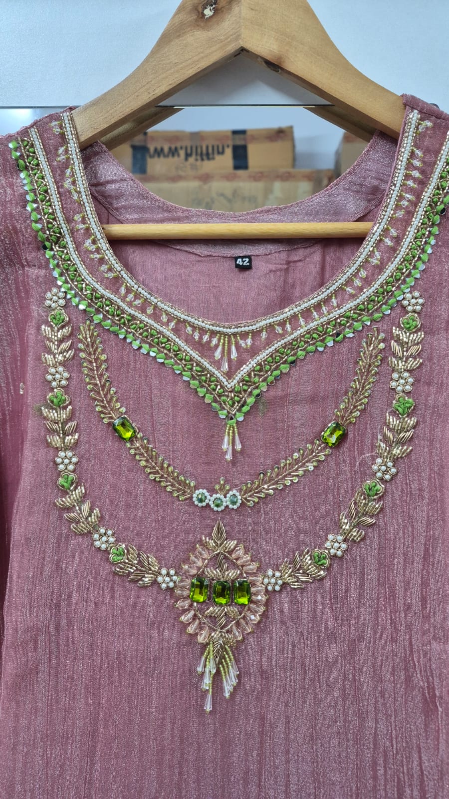 Premium Crush Tissue Kurti Set with Zardosi Handwork & Pure Jacquard Dupatta