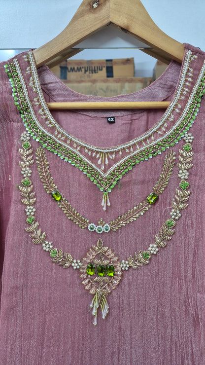 Premium Crush Tissue Kurti Set with Zardosi Handwork & Pure Jacquard Dupatta
