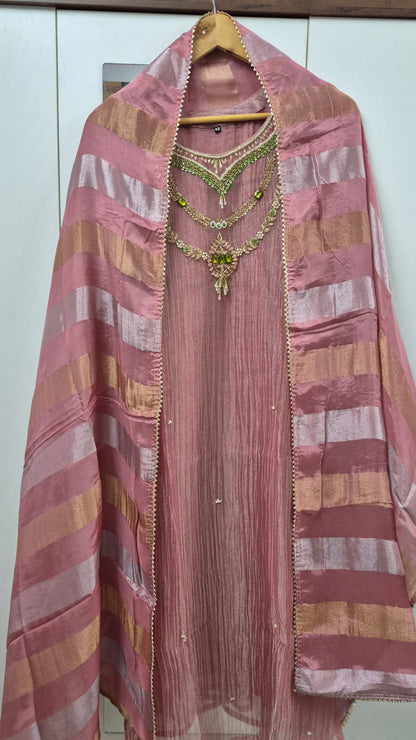 Premium Crush Tissue Kurti Set with Zardosi Handwork & Pure Jacquard Dupatta