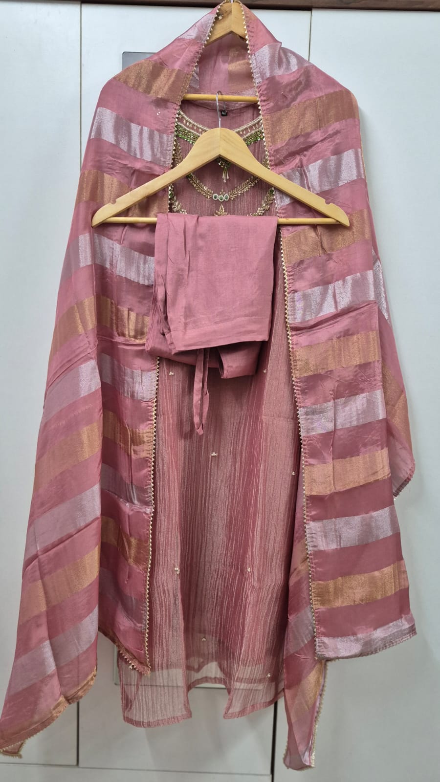 Premium Crush Tissue Kurti Set with Zardosi Handwork & Pure Jacquard Dupatta