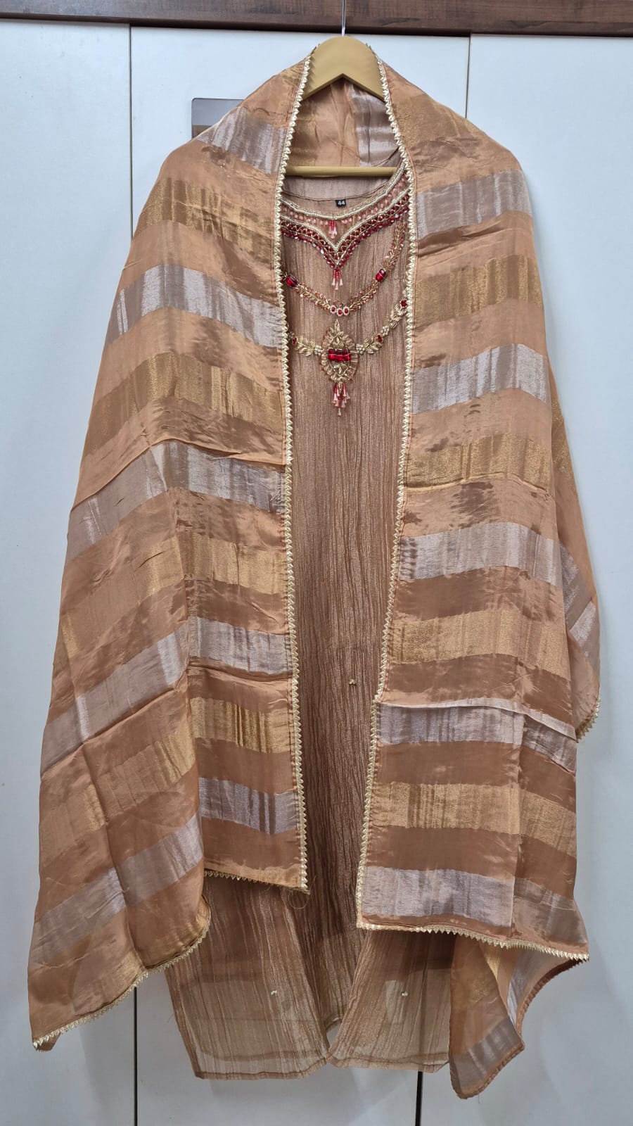 Premium Crush Tissue Kurti Set with Zardosi Handwork & Pure Jacquard Dupatta
