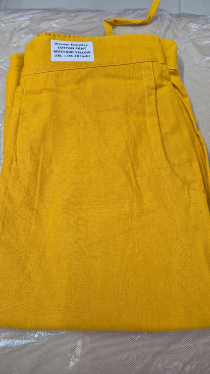 Everyday Mustard Yellow Cotton Pant For Women