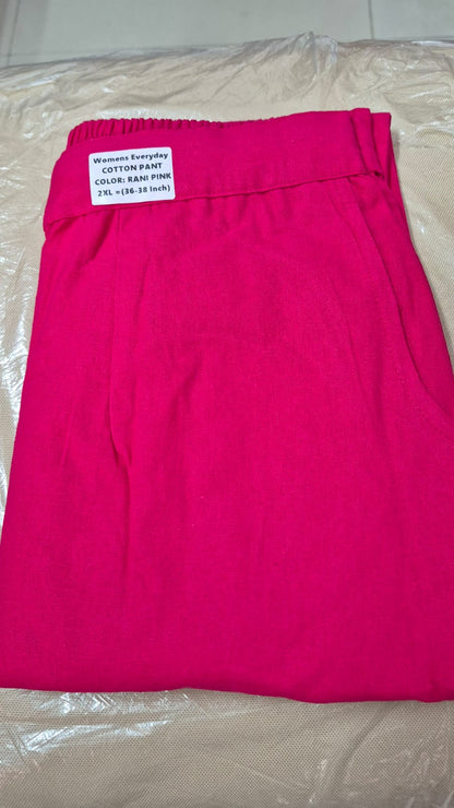 Everyday Rani Pink Cotton Pant For Women