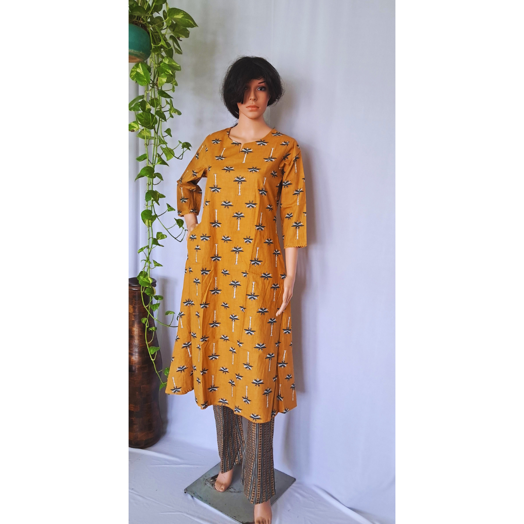 Yellow Aline Cotton Kurta Sets