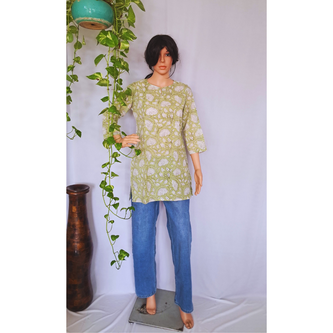 Green Short Kurti For Jeans