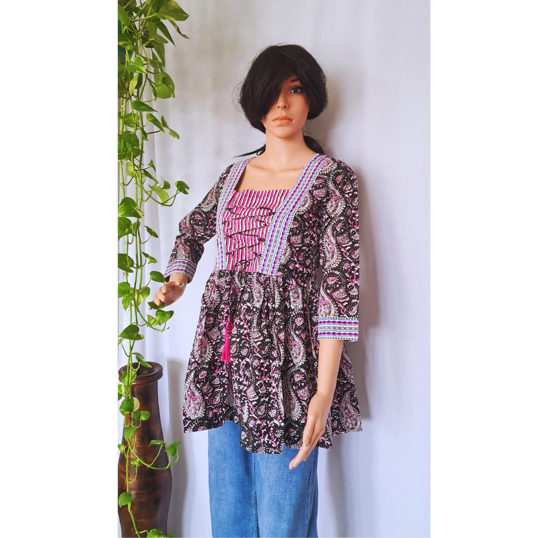 Pink Organic Cotton Frill Short Kurti