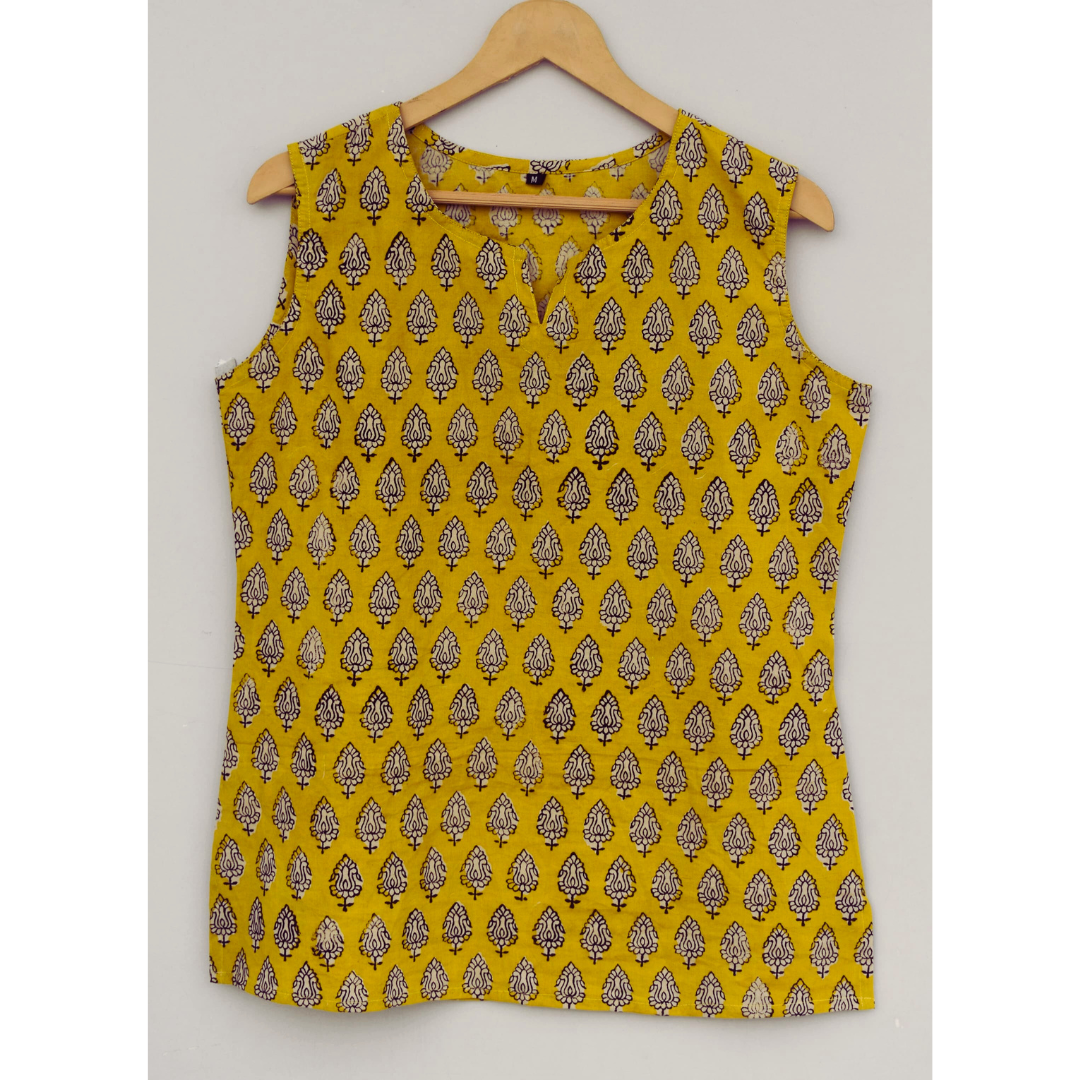 Mustard Cotton Short Kurti For Jeans
