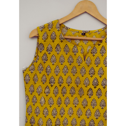 Mustard Cotton Short Kurti For Jeans