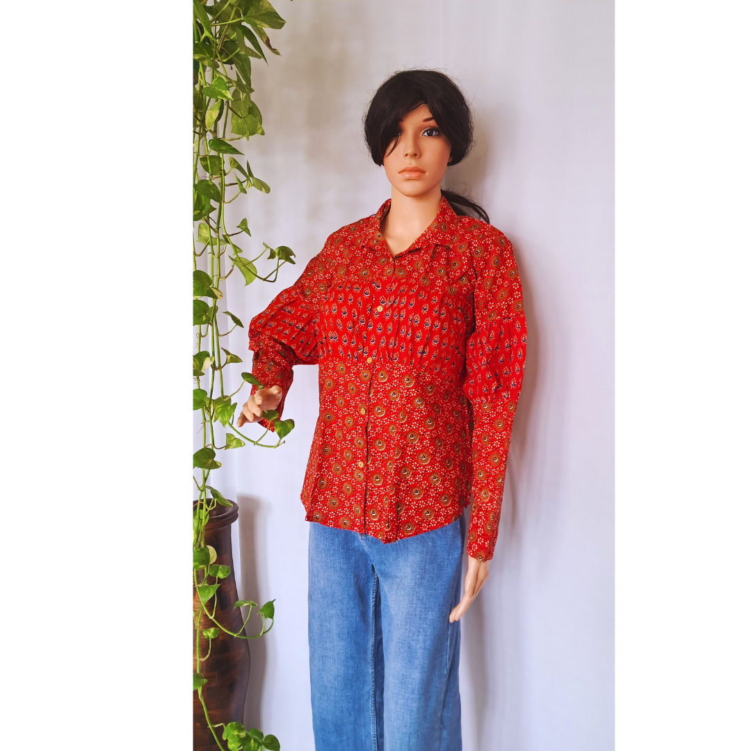 Red Designer Shirt Top For Jeans